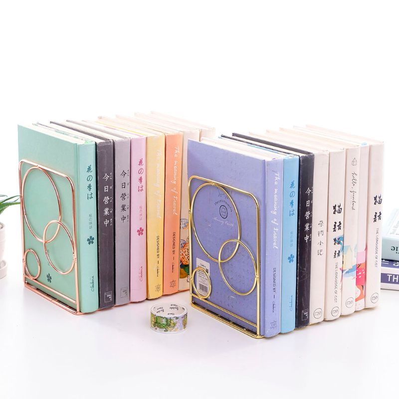 Bộ 2 Giá Đỡ Đầu Sách Hình Tròn Bằng Kim Loại Tiện Dụng Cho Văn Phòng
