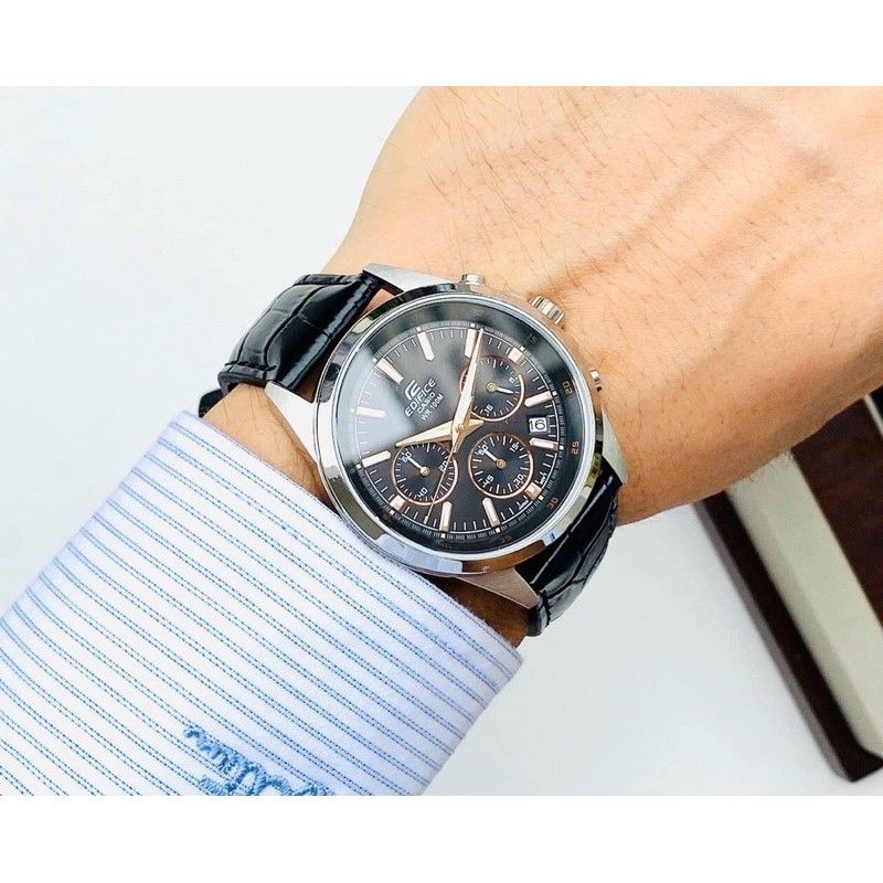 Đồng hồ nam Casio Edifice dây da đen, mặt 41mm