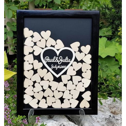 Hộp thả tim ký tên tiệc cưới  trái tim wedding handmade màu gỗ