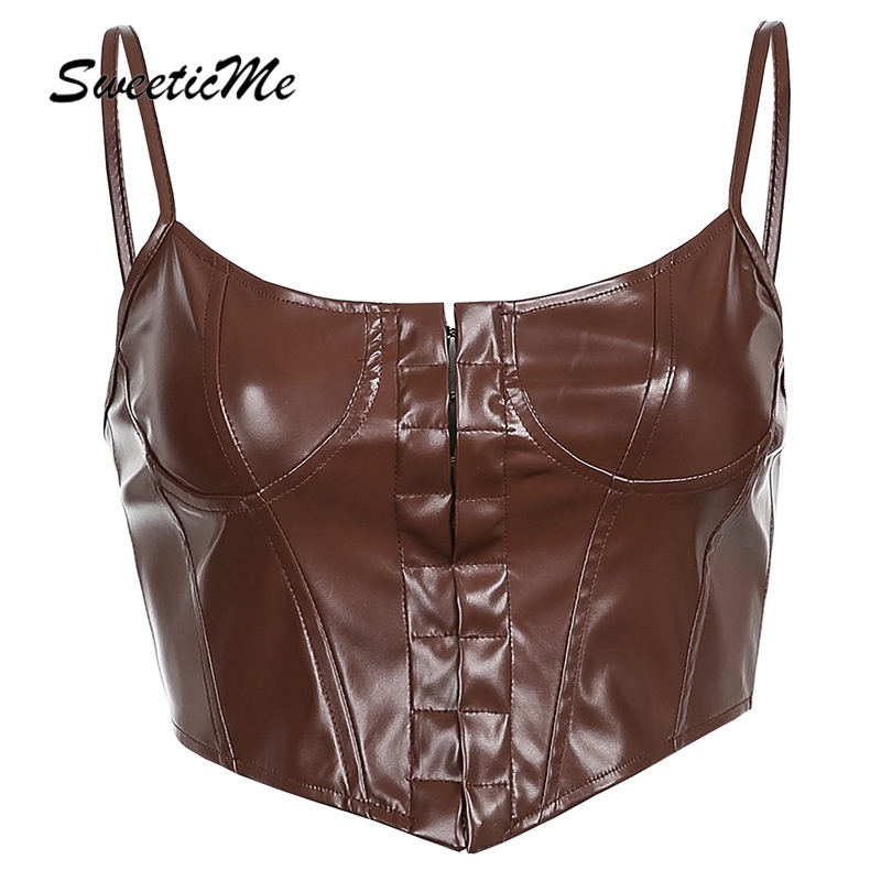 Áo Cổ Chữ U Phối Dây Da PU Thời Trang Quyến Rũ Cho Nữ Năm 2021