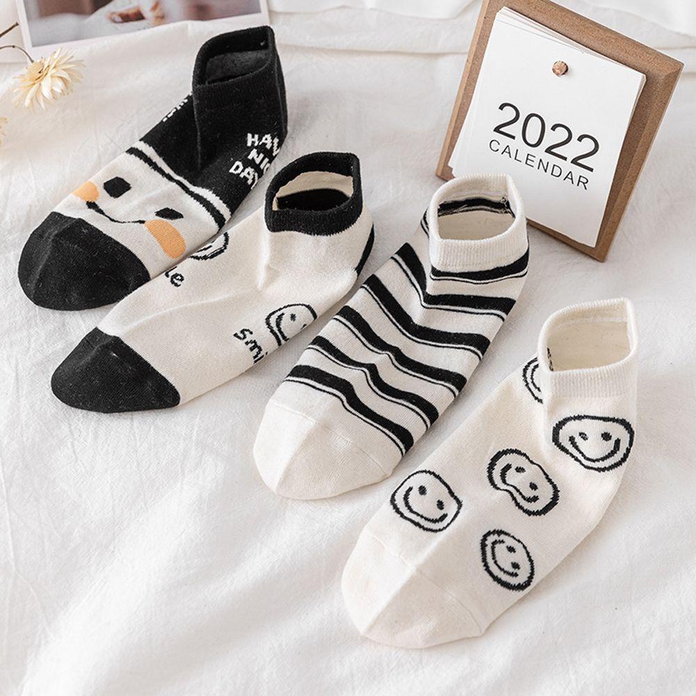 Vớ Cotton Ngắn In Họa Tiết Mặt Cười Ngọt Ngào Thời Trang Đường Phố Cho Nữ