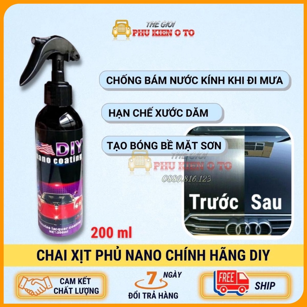 Chai xịt phủ nano chống nước kính, phủ bóng sơn xe ô tô - Chống nước bề mặt kính cận, kính mũ - DIY Nano 200ml