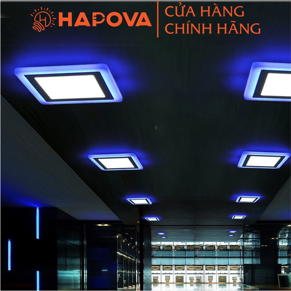 Đèn Led ốp trần 24w  vuông nổi 2 màu 3 chế độ sáng trắng HAPOVA VÂTS 2086