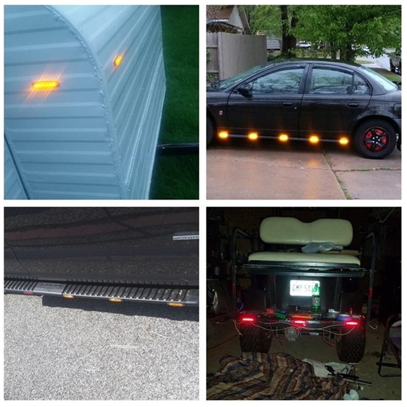 Set 10 Đèn 6 Bóng LED 12V 24V Ánh Sáng Trắng / Vàng Cảnh Báo Gắn Hông Xe Tải