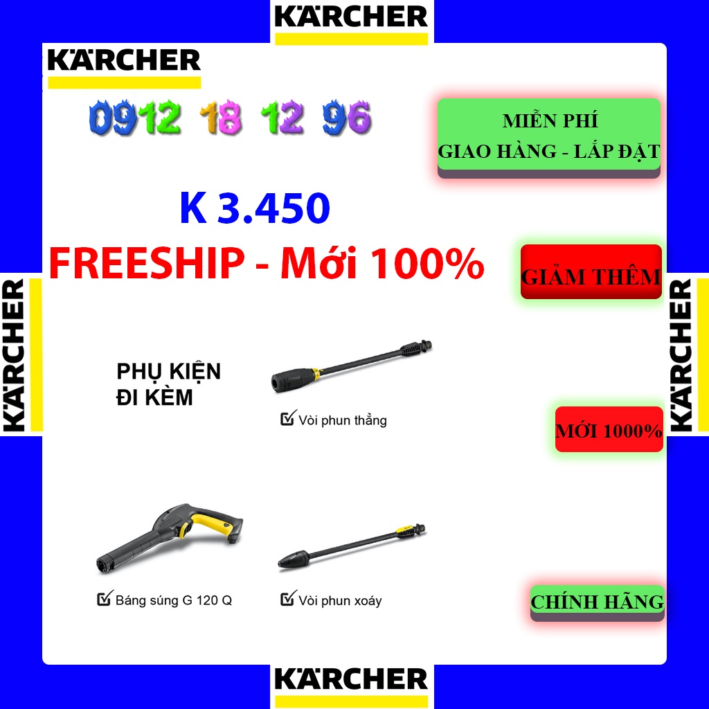 Máy phun xịt rửa xe Karcher K3 Deluxe Premium - 1600W - Tặng bộ Car Kit