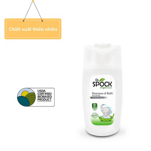 Sữa tắm gội trẻ em Organic 2 trong 1 cho trẻ sơ sinh Dr Spock 400ml (Chứng nhận hữu cơ USDA Organic)