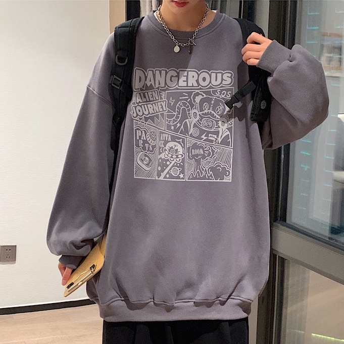 Áo sweater cổ tròn dáng rộng phong cách Harajuku Hong Kong thời trang mới