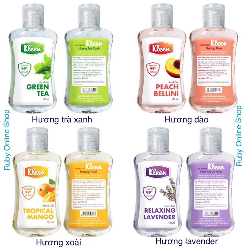 Gel Rửa Tay Khô Diệt Khuẩn Không Dùng Nước Kleen 90Ml [Đủ 4 Hương Thơm]