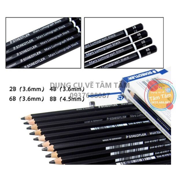 Chì Than Staedtler Mars Lumograph Black Cao Cấp 100B-Dụng cụ vẽ Tâm Tâm [SHIP HÀNG SAU 01/10/2021]