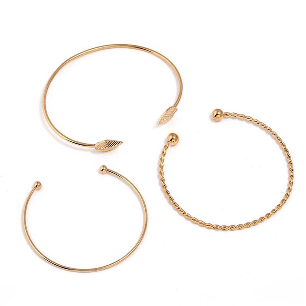 3pcs/set fashion woman Bohemian Vintage Leaf Opening Bracelet Adjustable gold Bangle Set