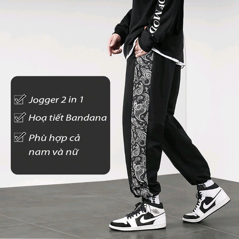 Quần Jogger họa tiết Paisley Badana ống rộng,vải thun cotton 4 chiều nam nữ DONNA OFFICIAL