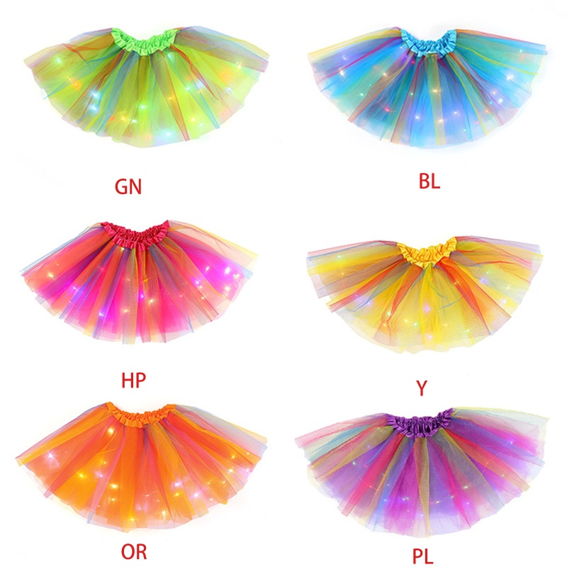 Chân Váy Xòe Tutu Nhiều Lớp Kèm Đèn LED Cho Bé Gái