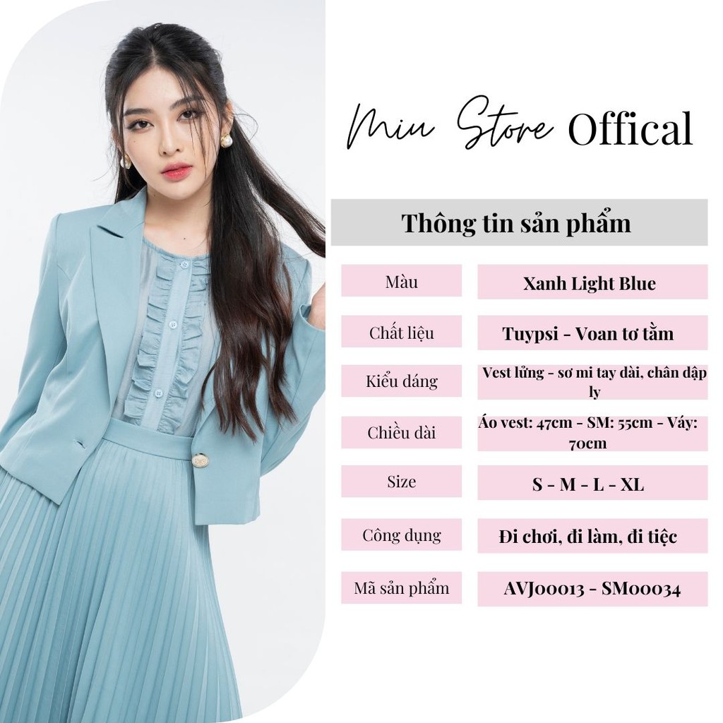 Set bộ vest nữ thiết kế công sở kèm chân váy dập ly xanh AVJ00013 | BigBuy360 - bigbuy360.vn