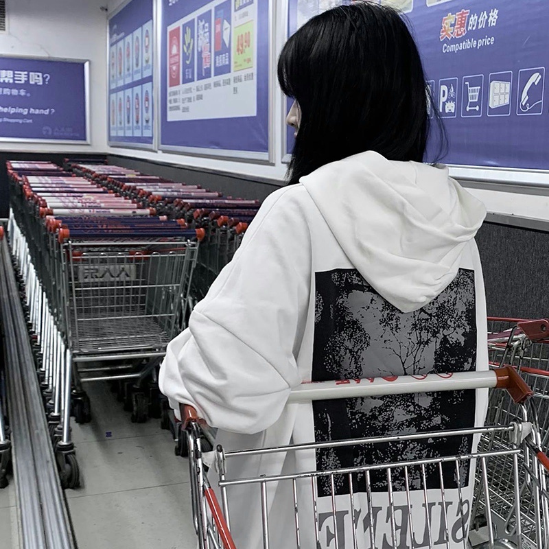 Áo Khoác Hoodie Tay Dài In Họa Tiết Phong Cách Retro Cá Tính