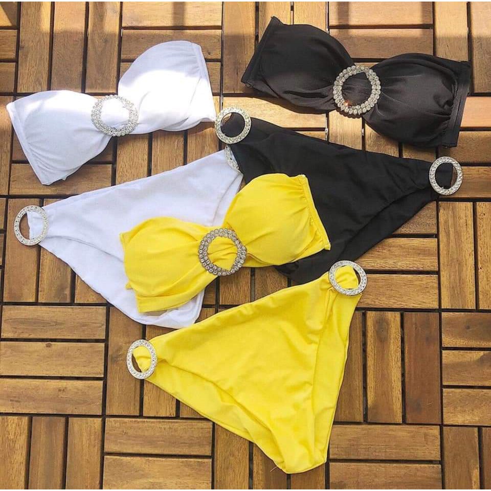 Bikini Áo tắm hai mảnh nơ cúp ngực có gắn đá sang chảnh 3 màu