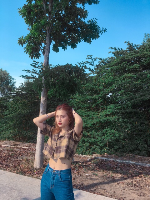 Áo Croptop Sơmi Caro Ảnh Thật
