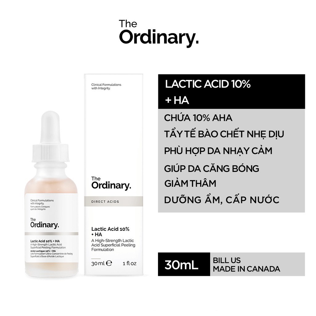 THE ORDINARY Lactic Acid 10% + HA Serum The Ordinary giữ ẩm, tẩy da chết & loại bỏ nếp nhăn 30mL