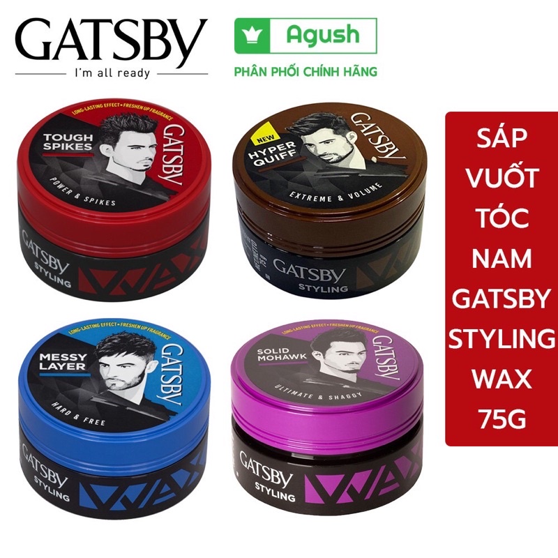 wax sáp vuốt tóc gatsby 75g có 4 màu (khách chọn màu nào ib cho shop nhé) giúp tạo kiểu và giữ nếp . k bị bết tóc