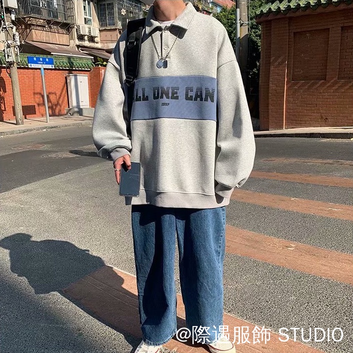 Áo nỉ cổ polo dáng rộng dài ghép vải 3 màu kiểu hàn quốc thời trang mùa xuân dễ phối đồ cho nam | BigBuy360 - bigbuy360.vn