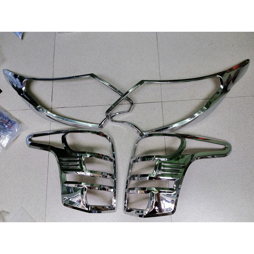Bộ ốp viền đèn Pha + Hậu mạ crom xe Mitsubishi Triton form từ 2016-2018