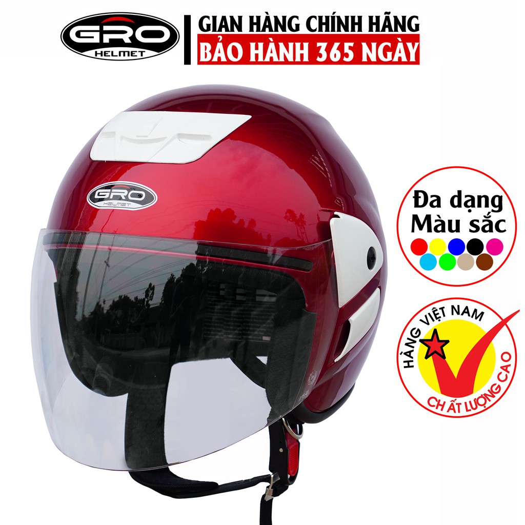 Mũ Bảo Hiểm 3/4 đầu Gro V2 có kính dài, kiểu dáng Honda trẻ trung cho nam và nữ, khóa kim loại chắc chắn - Nhiều màu