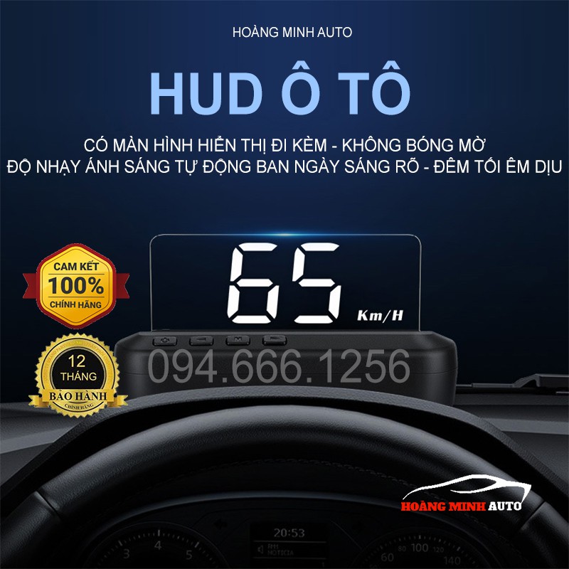 Hud hiển thị tốc độ xe ô tô và cảnh báo C100 - tặng kèm dây cable OBD2