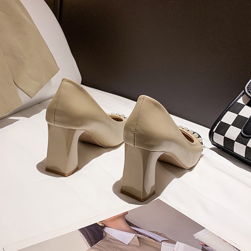 Giày cao gót IELGY mũi vuông đính ngọc trai màu sắc thời trang dành cho nữ