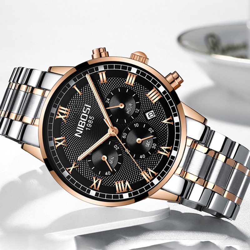 (TẶNG VÒNG TAY) Đồng Hồ Nam Nibosi 2339 Chính Hãng Full Box Dây Thép | BigBuy360 - bigbuy360.vn