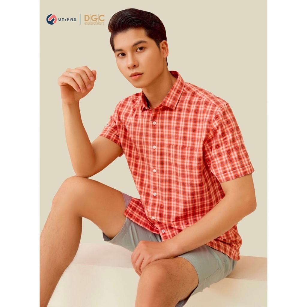 Áo sơ mi nam DGCs ngắn tay họa tiết kẻ trẻ trung, chất Cotton thoáng mát thấm hút tốt SASNBB16M