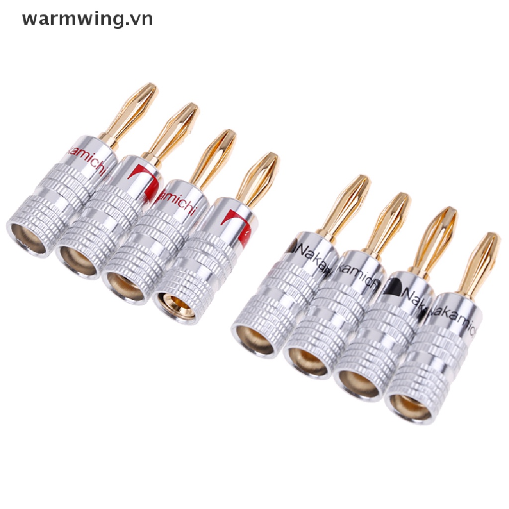 【warmwing】 4pcs 2pairs 24K Gold Plated Speaker banana plug Audio Jack connector  .