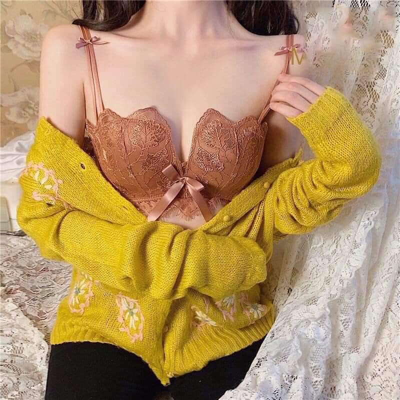 Bộ Áo Lót Ren Vương Miện Không Gọng,Mút Mềm Gợi Cảm Al02-LIns