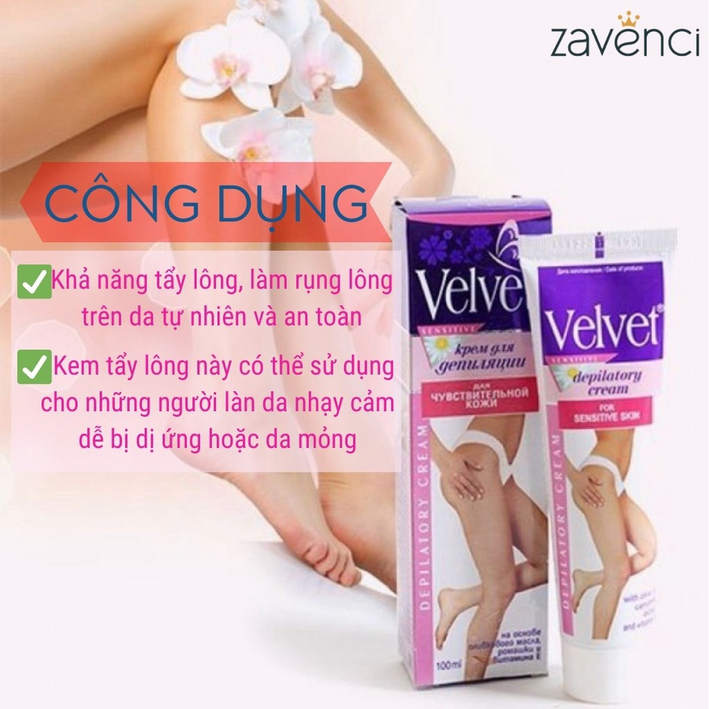 Kem tẩy lông❤️FREESHIP❤️ Kem tẩy lông Velvet Sensitive 100ml hàng chính hãng Nga dùng được tất cả các vùng da