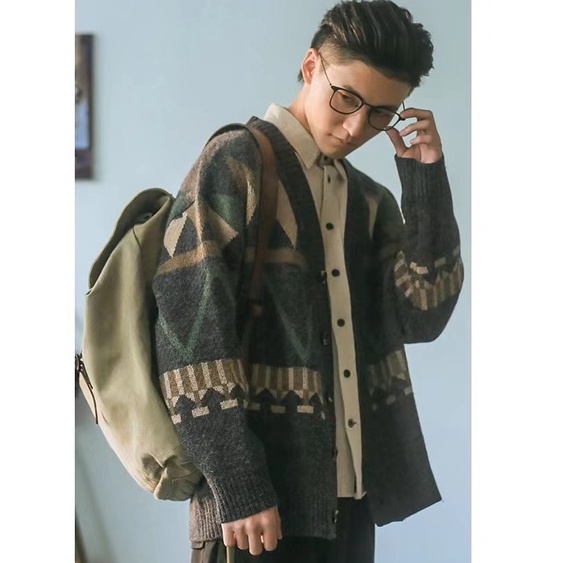 Áo Khoác Cardigan Dệt Kim Cổ Chữ v Dáng Rộng Thời Trang Nhật Hàn Cho Nam