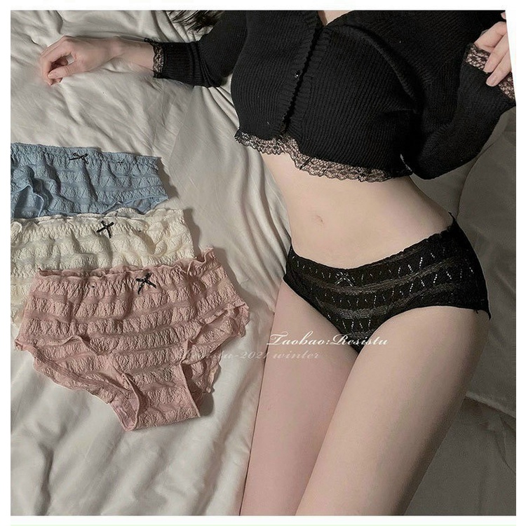 Quần Lót Nữ Ren Nhún Mềm Mịn Co Giản Sexy Min Underwear 120220