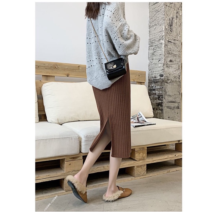 {Amanda} Chân váy nữ bút chì chất len dày ôm body xẻ tà sau. Chân váy len tăm nữ chất đẹp | BigBuy360 - bigbuy360.vn