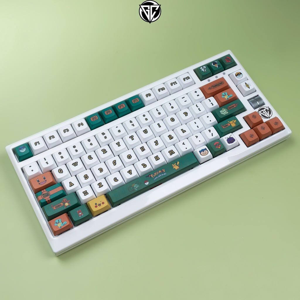 Keycap POKEMON xanh lá 128 nút bàn phím cơ Thick PBT XDA Profile