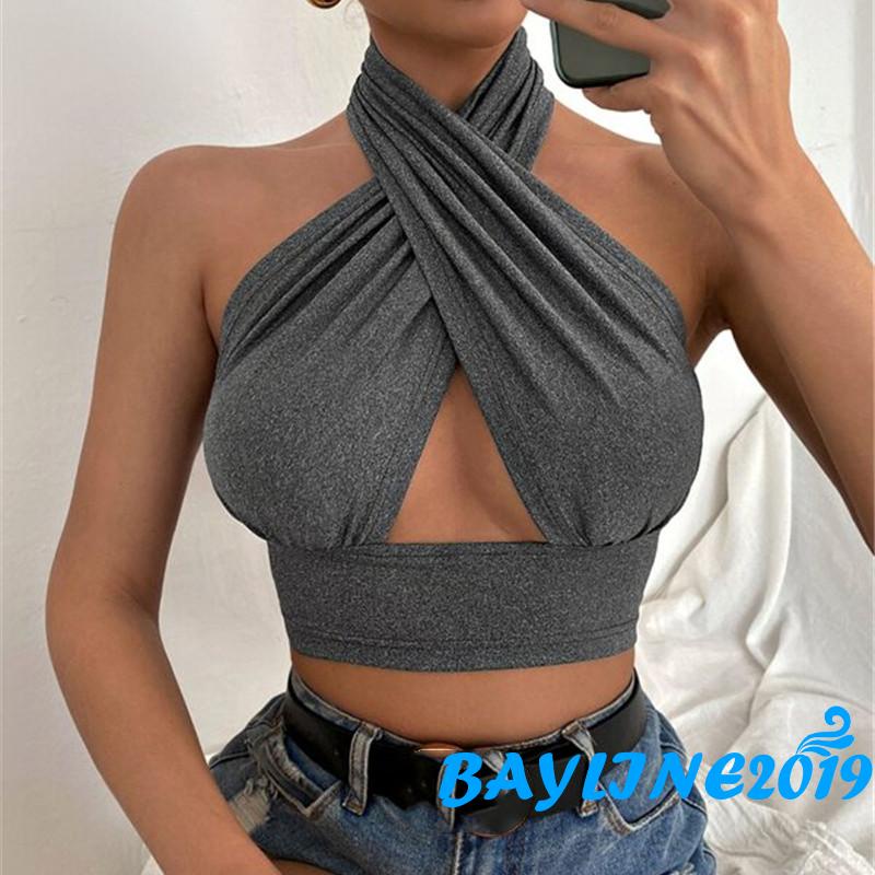 Áo Croptop Cổ Yếm Hở Lưng 4 Màu Sắc Thời Trang Mùa Hè Cho Nữ