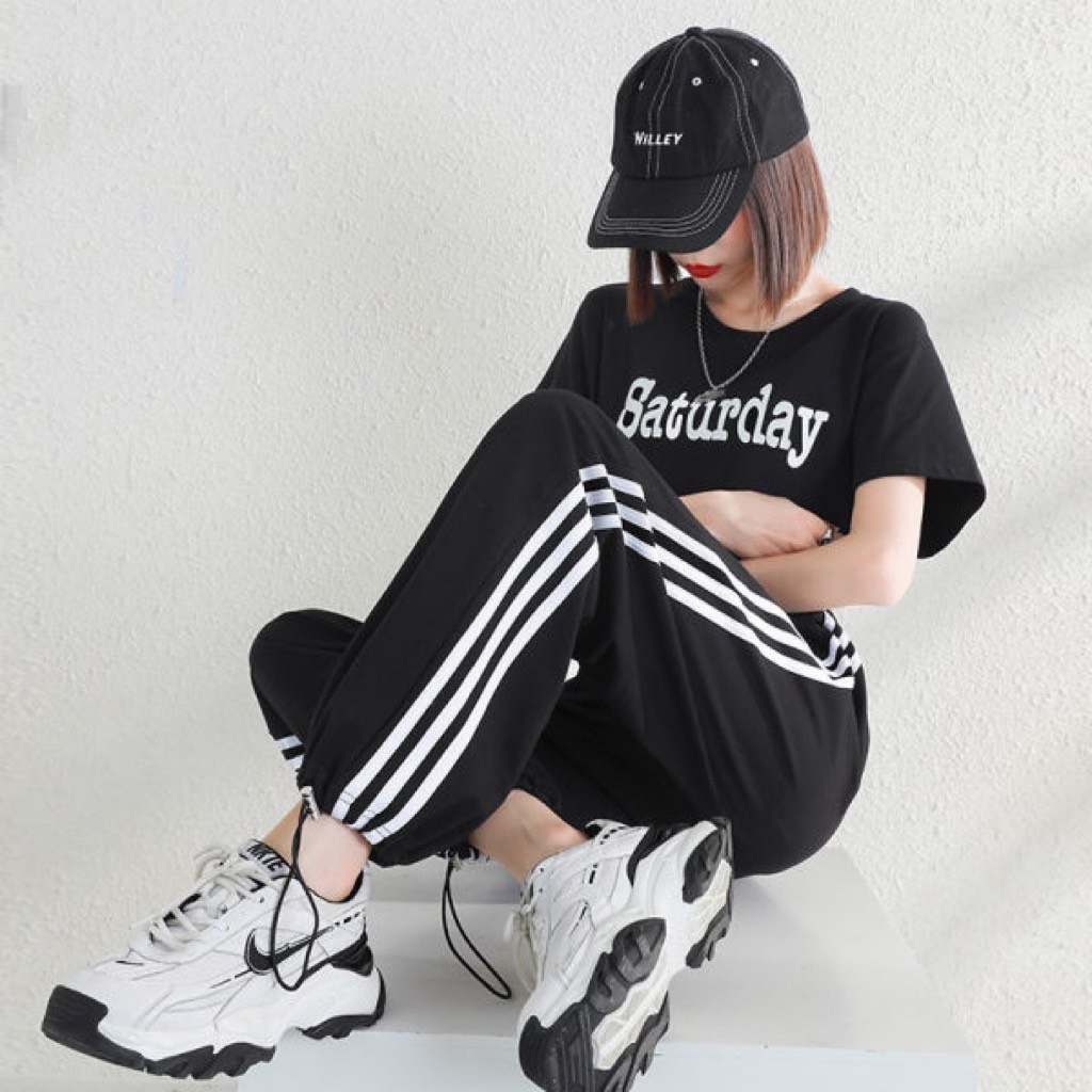 Quần Jogger Unisex Quần Thể Thao Có Sọc Bo Gấu Dora Style