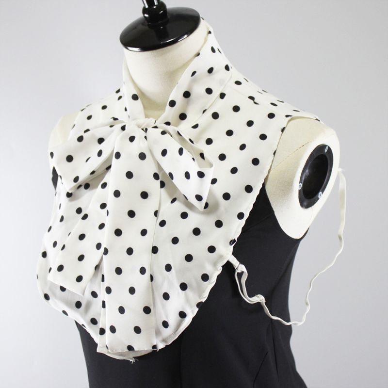 Cổ Áo Nơ Giả Thắt Nơ Họa Tiết Chấm Bi Trắng Đen Phong Cách Vintage Dành Cho Nữ