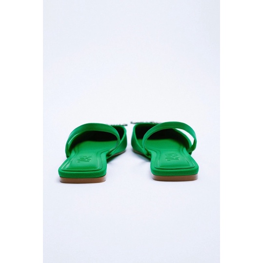 GIÀY MULE ZARA GÓT THẤP XANH LÁ ĐÍNH ĐÁ LẤP LÁNH