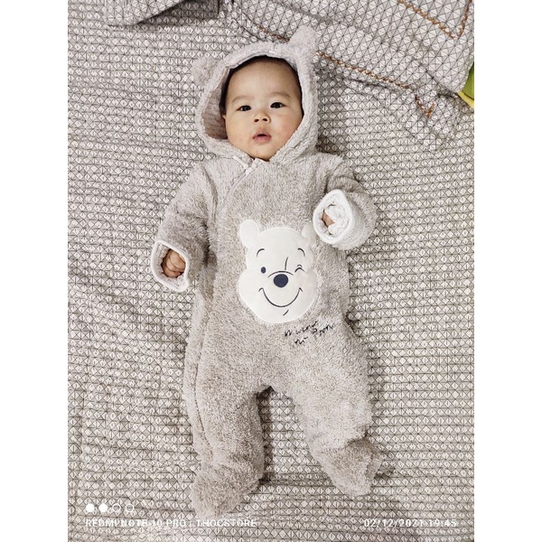 Bộ liền thân bodysuit ủ thú cho bé mùa đông cực ấm hãng disney cho bé 0-12M