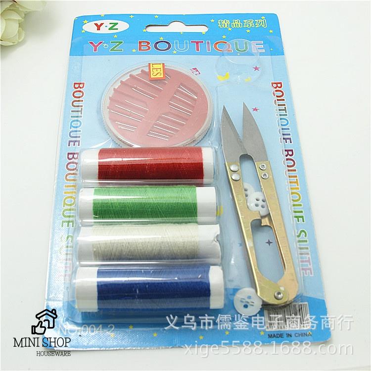 Combo 4 Cuộn Chỉ Nhiều Màu 8 Kim Khâu Các Loại Và 1 Kéo Cắt Dùng Sửa Chữa May Vá Gia Đình