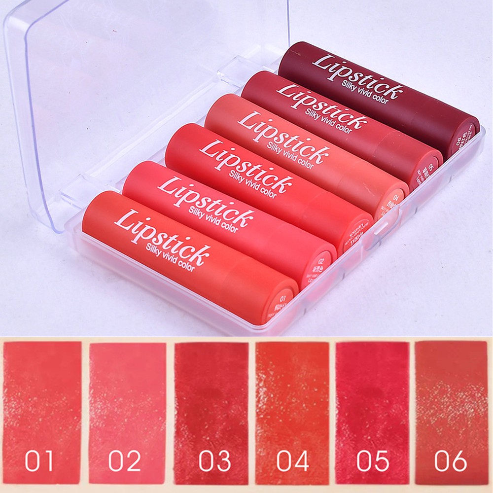 🌈🥑🍑 Set 6 Cây Son Sáp Siêu Lì Và Mịn Môi Lipstick  N0.H134 Silky Vivid Color Hengfang Cute Hột Me-W65-D14T4 | BigBuy360 - bigbuy360.vn