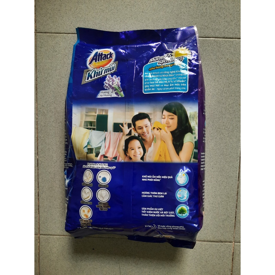 BỘT GIẶT ATTACK KHỬ MÙI KHỬ KHUẨN  HƯƠNG ANH ĐÀO GÓI 4.5KG