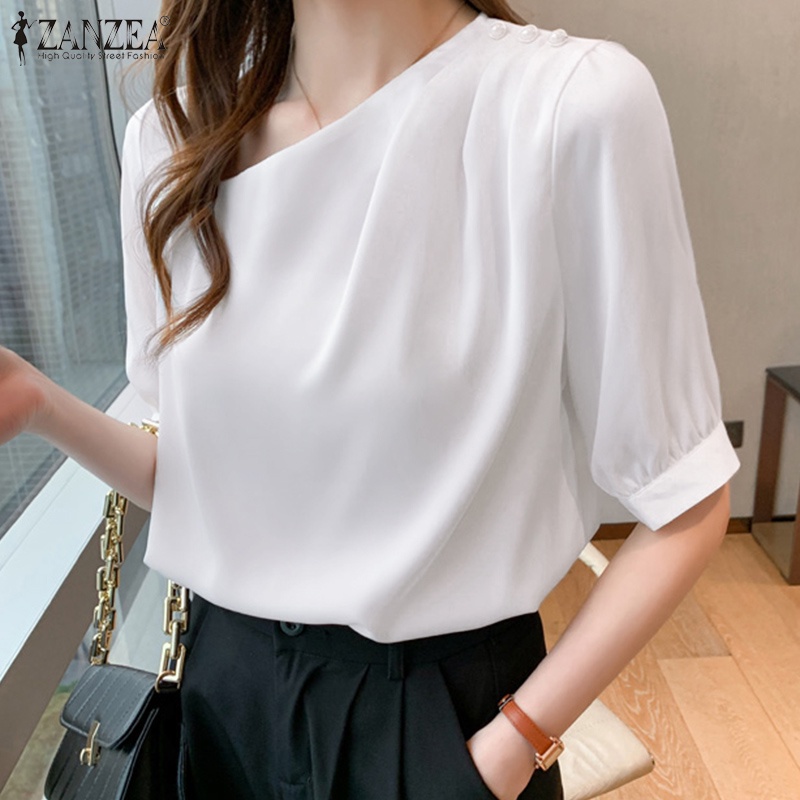 Áo nữ ZANZEA tay lửng cổ chữ V kiểu dáng thời trang phong cách Hàn Quốc
