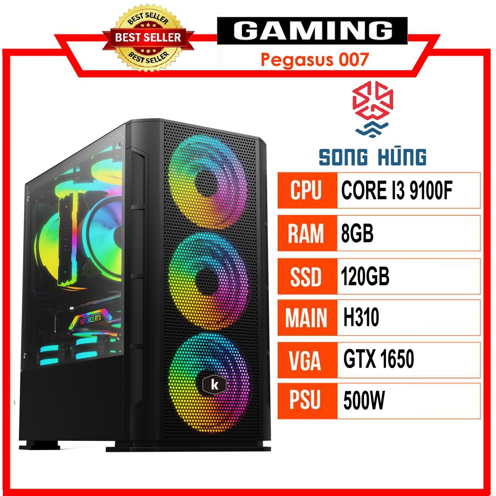 Máy bộ PC GAMING Pegasus 007 (I3 9100F/H310/8GB RAM/GTX 1650 DDR6 /500W/Tản nhiệt CPU Jonsbo CR-1000 RGB)