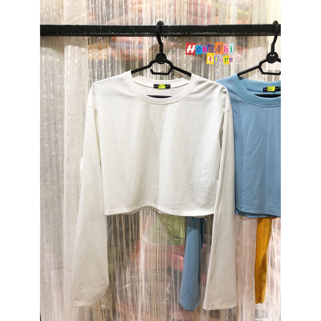 Áo Croptop Trơn Tay Dài Dáng Rộng Màu Trắng Long Tee Ulzzang - MM