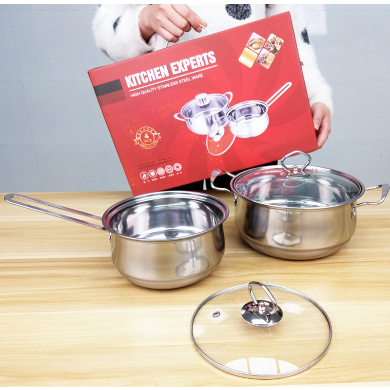 Bộ 2 nồi inox cao cấp，tặng 2 nắp cao cấp Dùng cho nồi Bếp Từ và bếp Hồng Ngoại,bếp Gas