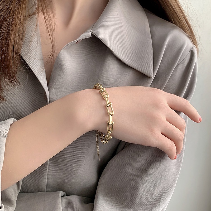 Vòng Tay Thép Titan Không Gỉ Khóa Nhẫn Hình Chữ U Phong Cách Đơn Giản Thời Trang Dành Cho Nữ