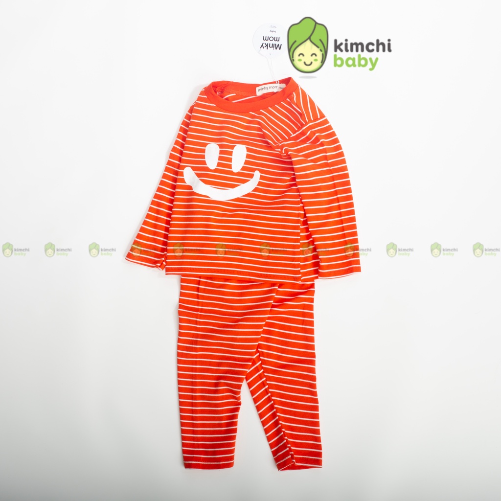 Đồ Bộ Bé Trai, Bé Gái Minky Mom Vải Cotton Sọc Ngang Mặt Cười, Bộ Dài Tay Cho Bé Mặc Nhà Thu Đông MKMTD2173